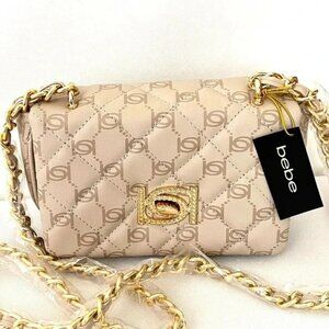 Bebe Women's Liv Monogram Crossbody Bag Small - Bone / Latte Logo - NWT